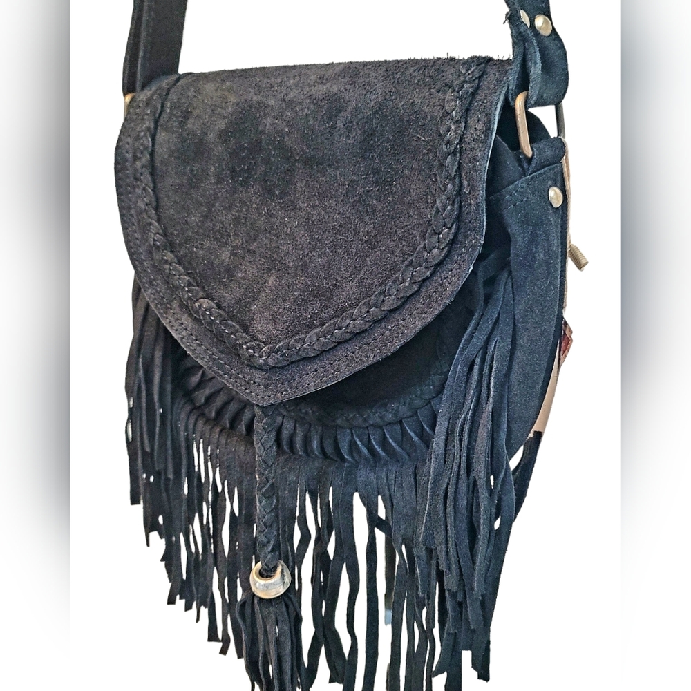 Genuine cowhide and tooled leather crossbody purse